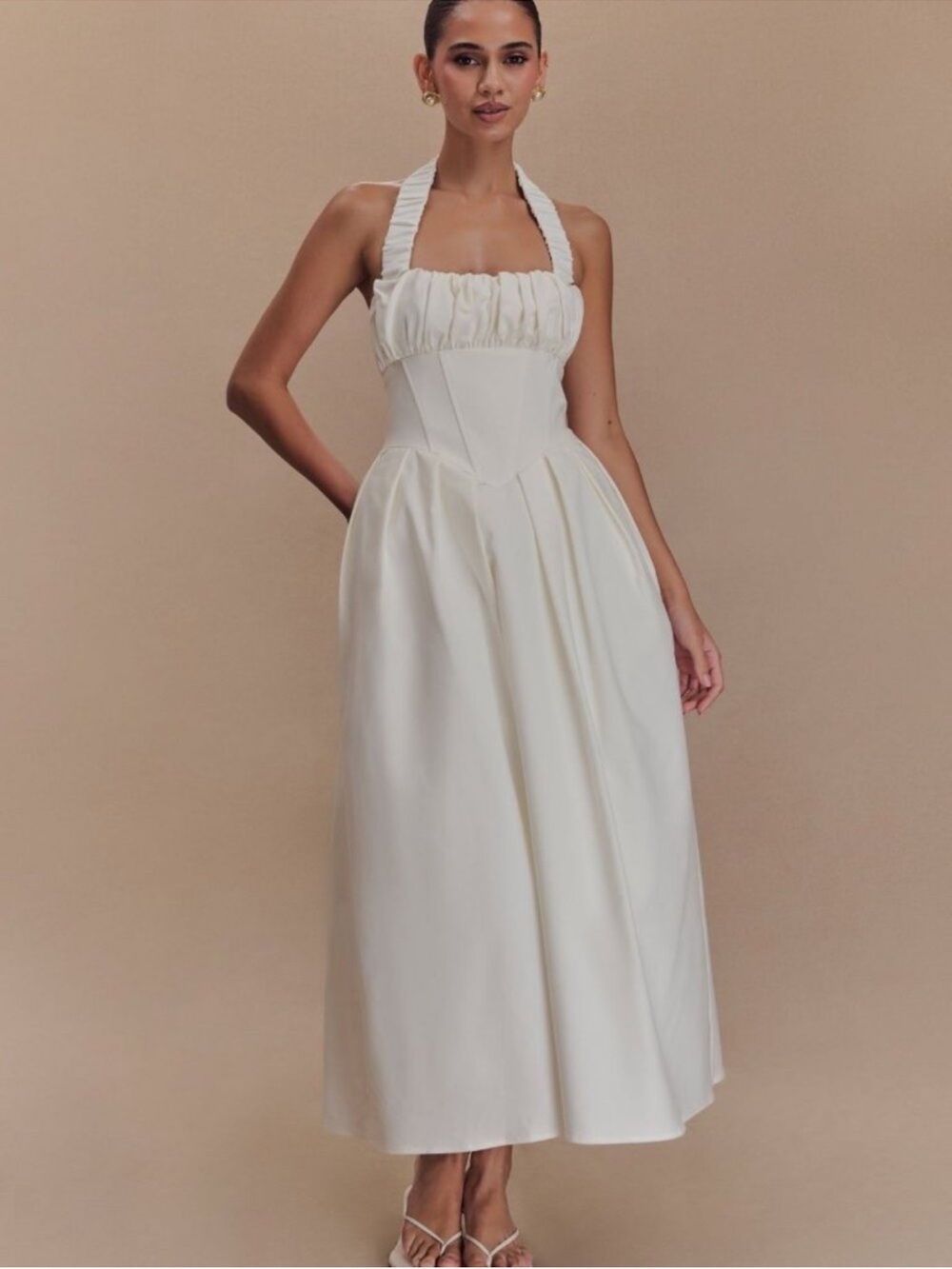 NWT Meshki Candy Corset Midi Halter Dress White Small